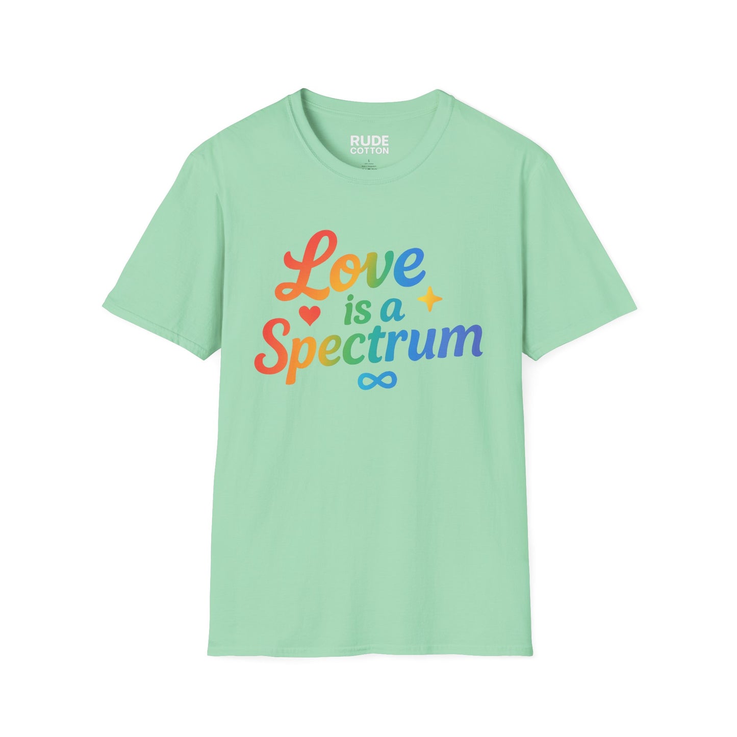 Love is a Spectrum Unisex Softstyle T-Shirt - Rainbow Heart Graphic Tee