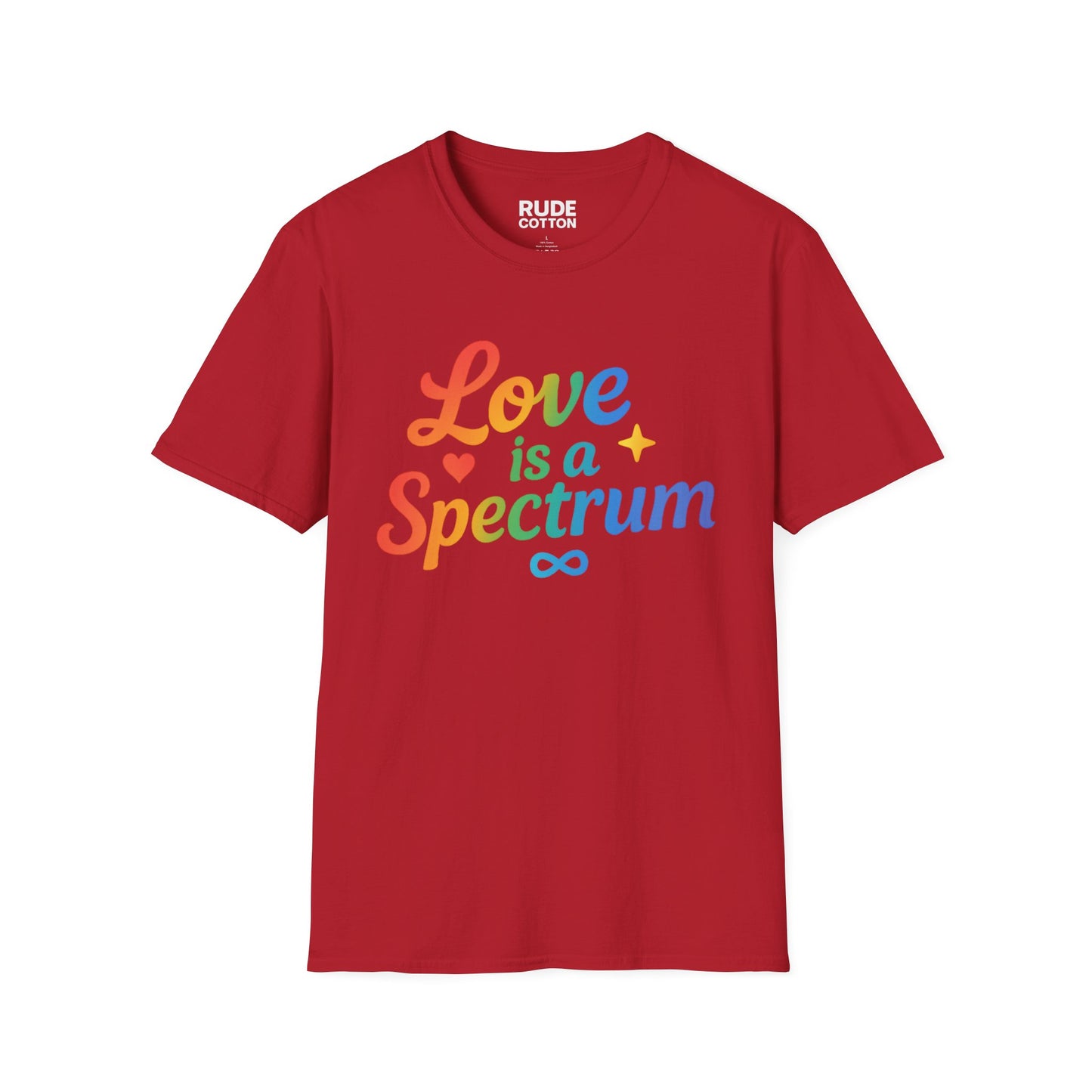 Love is a Spectrum Unisex Softstyle T-Shirt - Rainbow Heart Graphic Tee