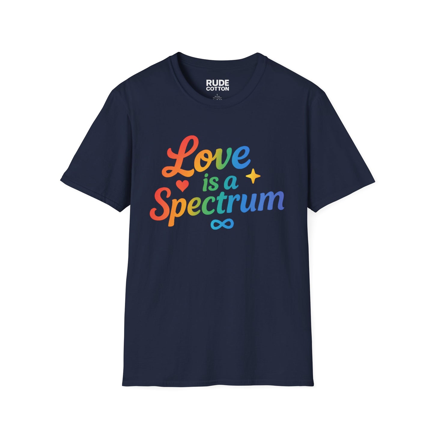 Love is a Spectrum Unisex Softstyle T-Shirt - Rainbow Heart Graphic Tee