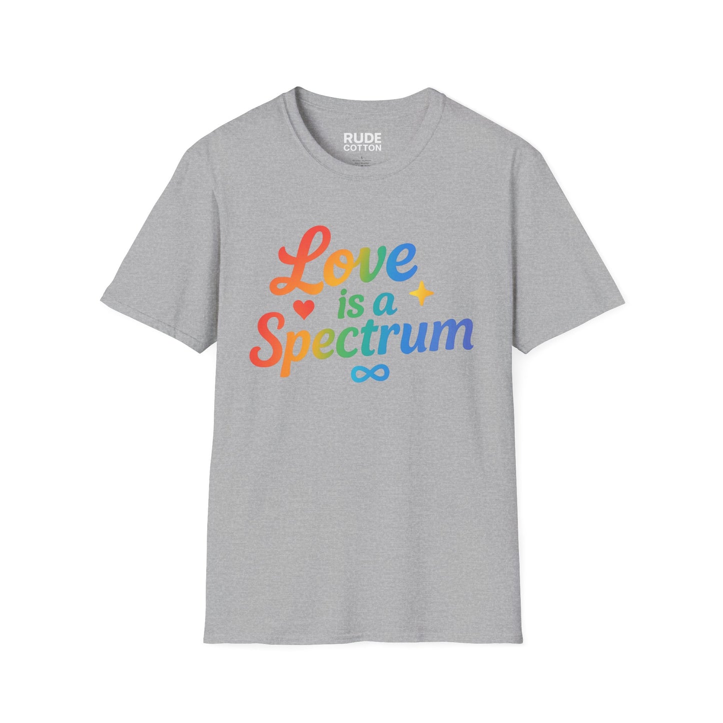 Love is a Spectrum Unisex Softstyle T-Shirt - Rainbow Heart Graphic Tee