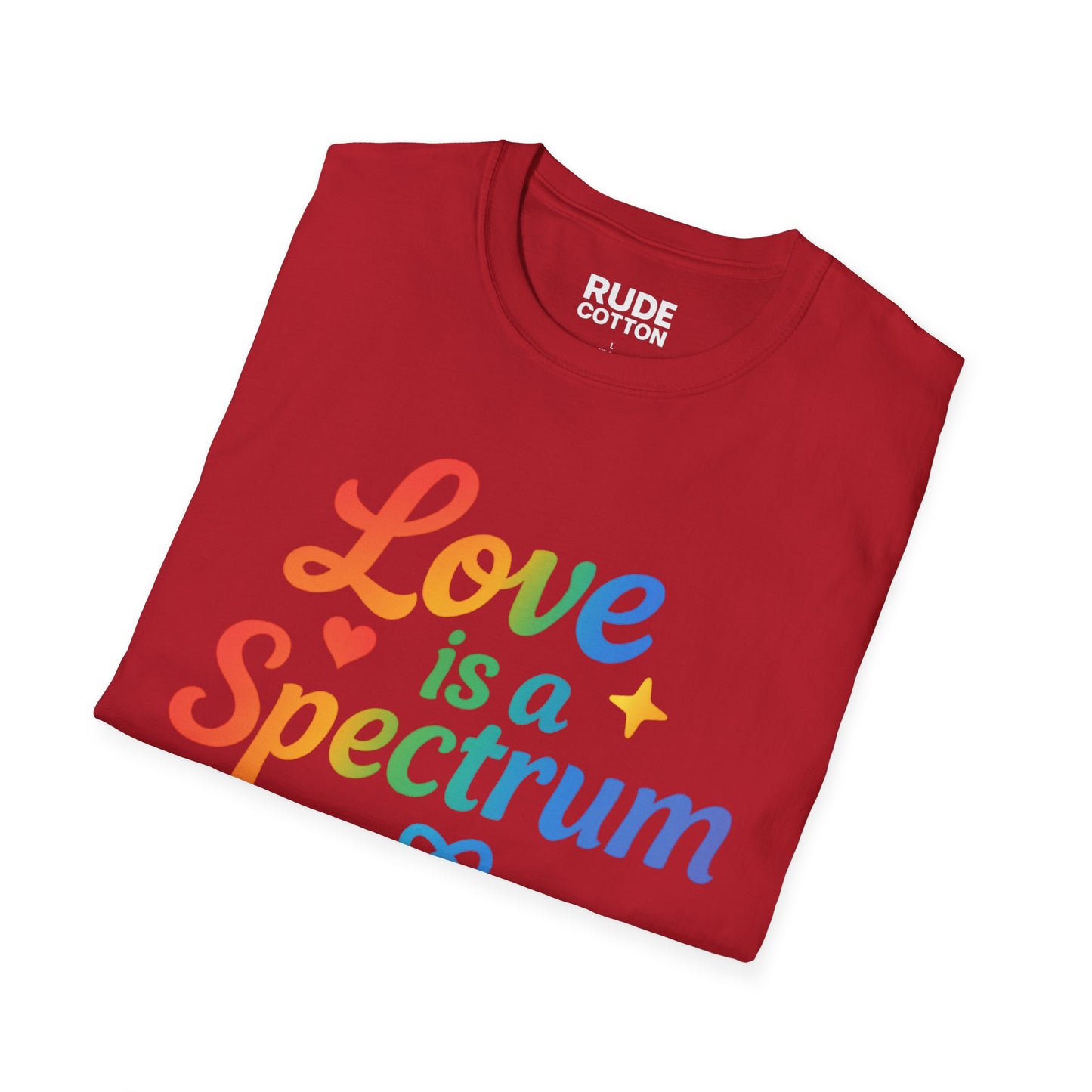 Love is a Spectrum Unisex Softstyle T-Shirt - Rainbow Heart Graphic Tee