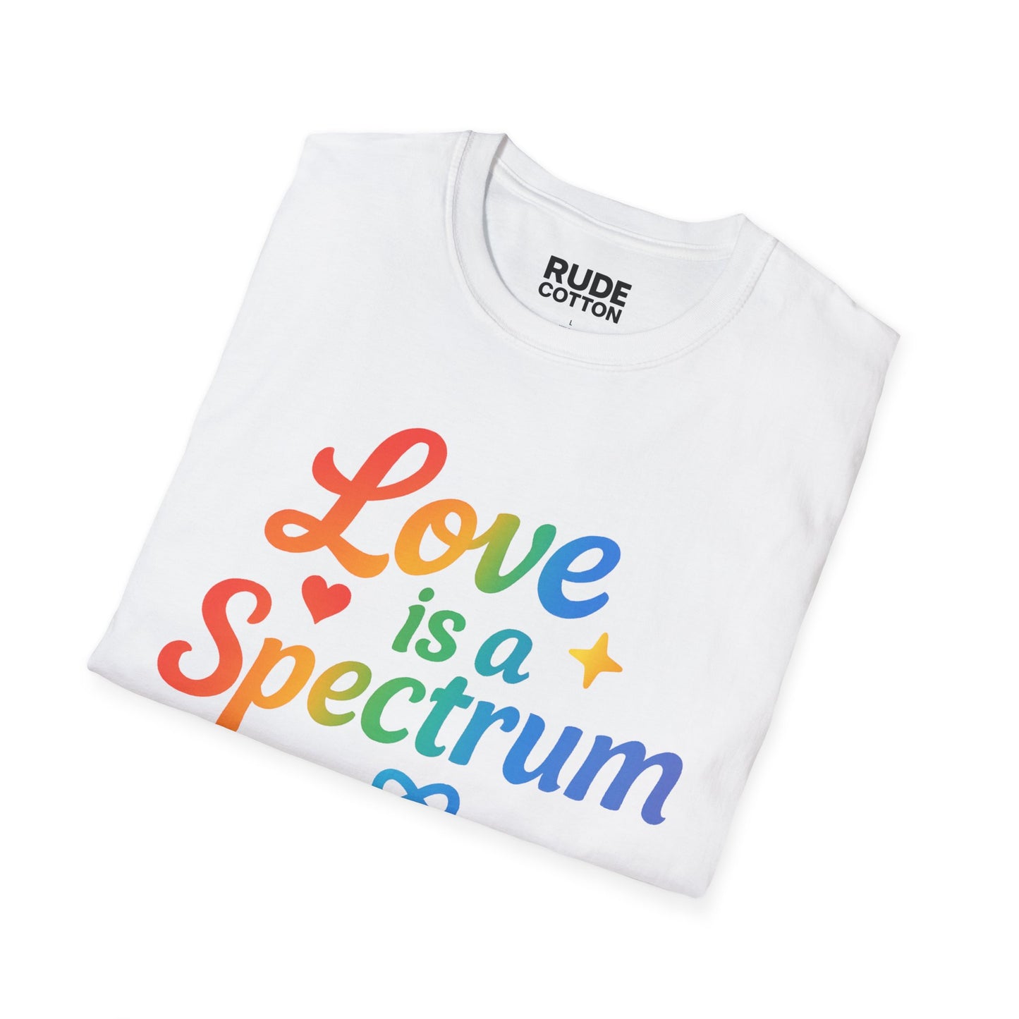 Love is a Spectrum Unisex Softstyle T-Shirt - Rainbow Heart Graphic Tee